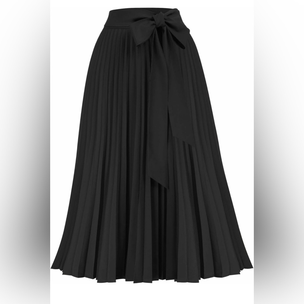 Kate Kasin High Waist Midi Skirt Pleated Flared Midi Skirt Black Size XL